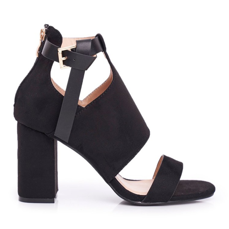 Vinceza Sandale de damă pe toc înalt cu palmă negru cu coadă