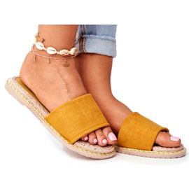 FRJ Papuci de damă clasici din piele galbenă Look Up Me