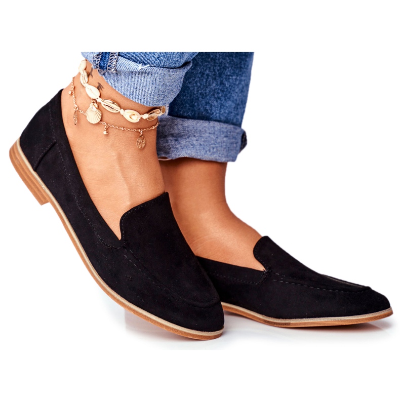SEA Brogues pentru femei Slip On Suede Black Twinky negru