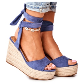 FRID Sandale pentru femei, pe espadrile cu pană, albastru Ollie
