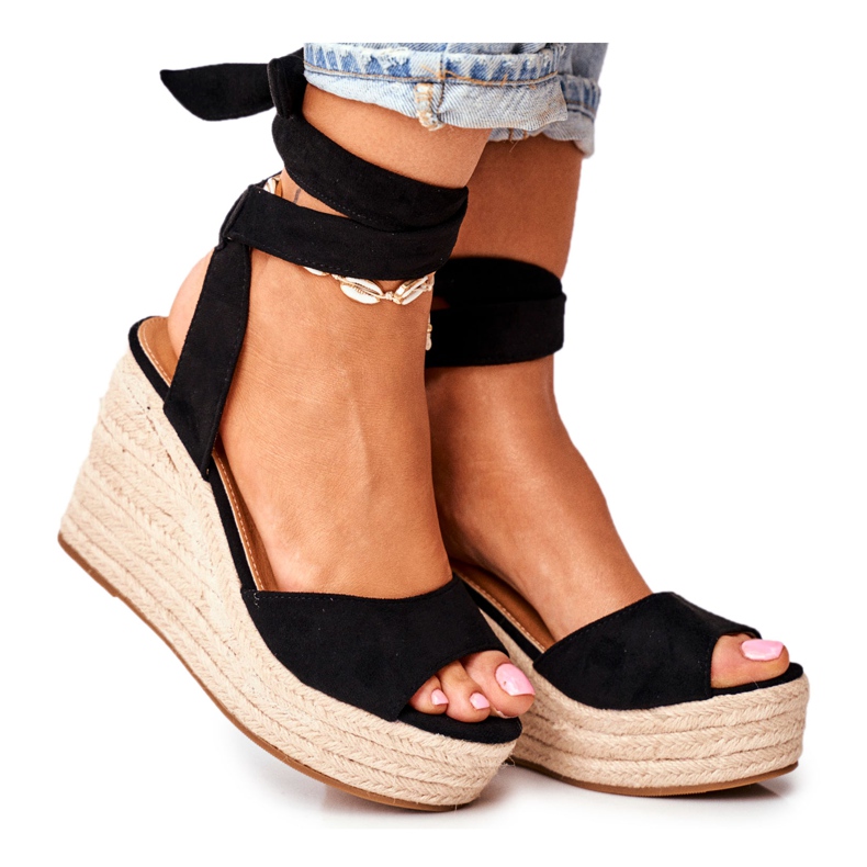 FRID Sandale pentru femei pe espadrile cu pană Negru Ollie FRID Sandale pentru femei pe espadrile cu pană Negru Ollie