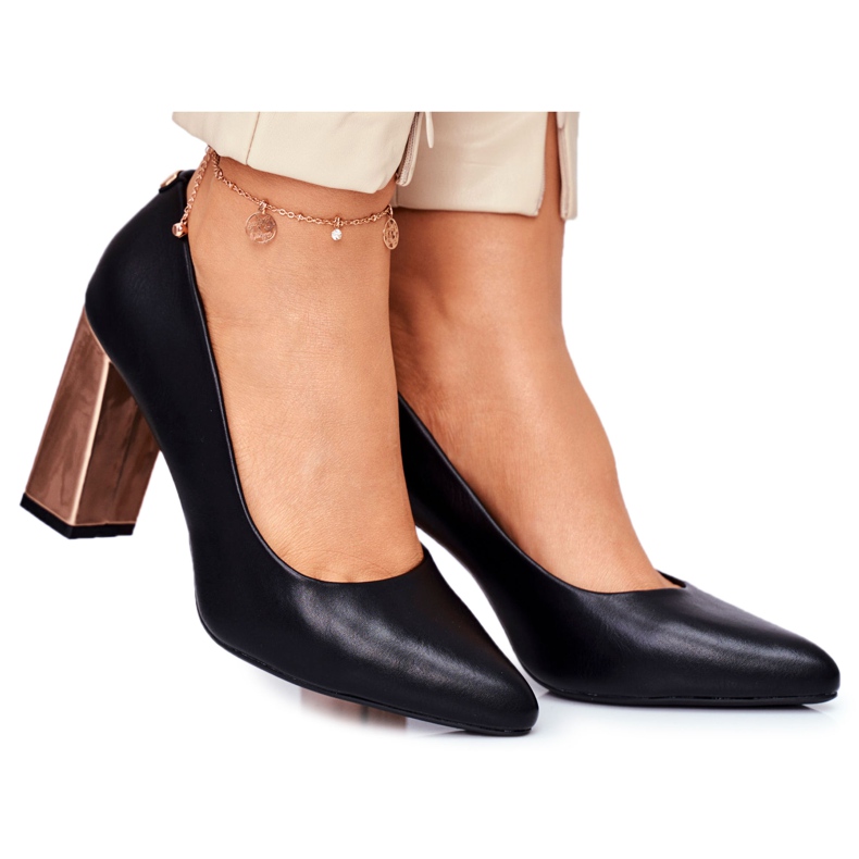 Pumps pentru femei pe toc auriu Sergio Leone Black PB216 negru