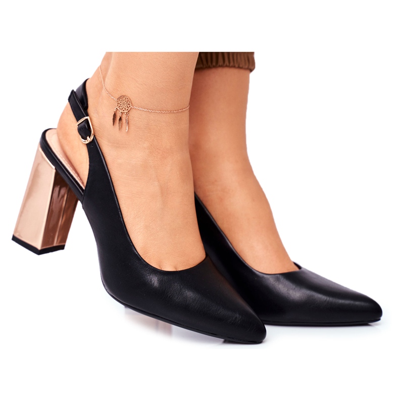 Pompe de damă cu toc deschis Sergio Leone Black PB218 negru galben