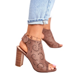 EVE Sandale de damă pe toc Velcro ajurat Kaki Reguli