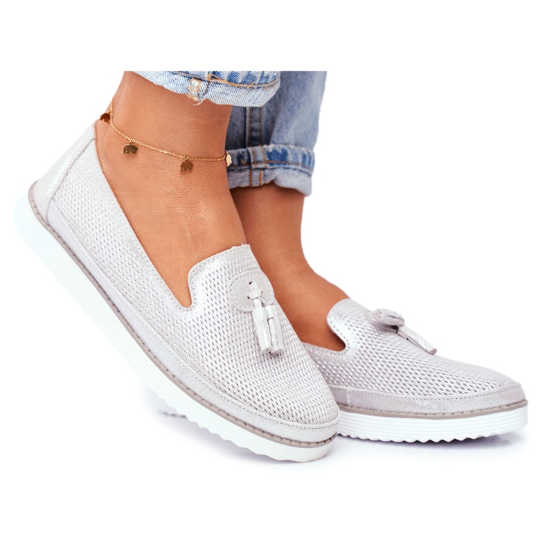 EVE Mocasini de damă Piele Argintiu Amore Mio gri