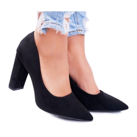 SEA Pompă de damă pe toc de piele de căprioară neagră negru