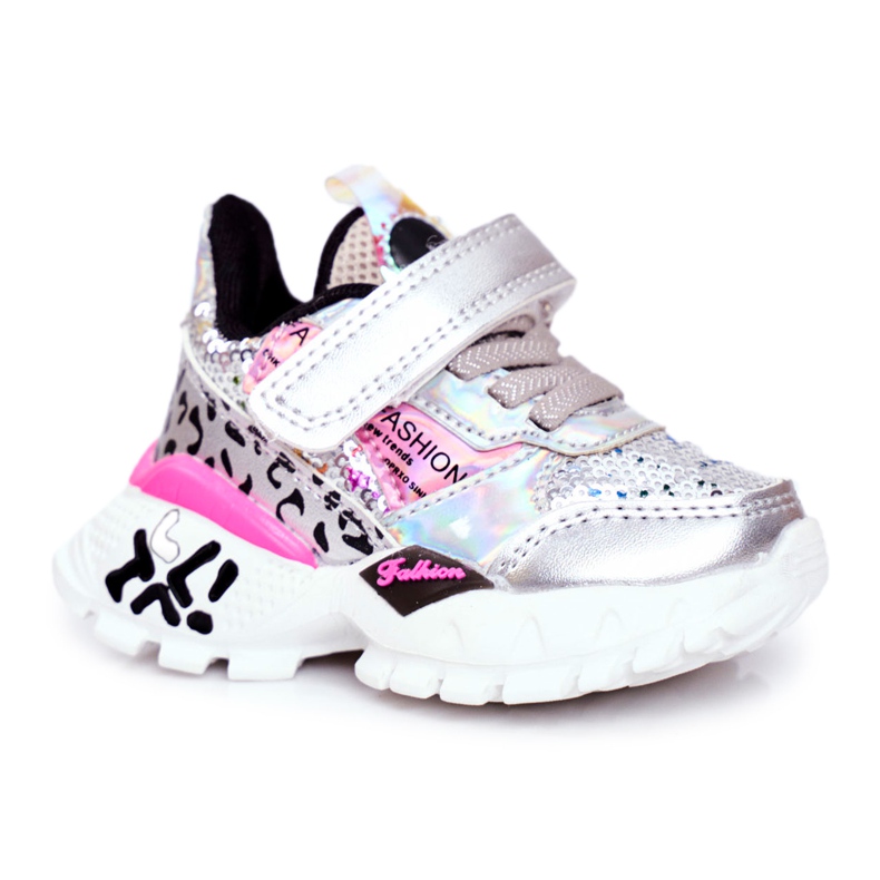 FRROCK Pantofi sport pentru copii cu velcro argintiu Fii fericit gri