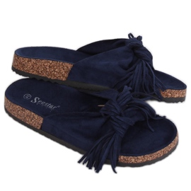 Papuci boho pentru femei bleumarin CK136P D.BLUE albastru marin Papuci boho pentru femei bleumarin CK136P D.BLUE albastru marin
