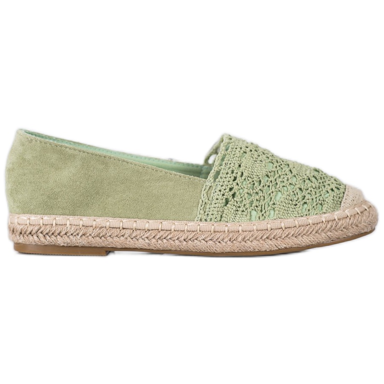 Small Swan Espadrile din piele intoarsa cu dantela verde