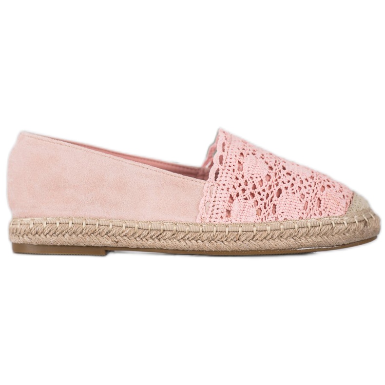 Small Swan Espadrile din piele intoarsa cu dantela roz