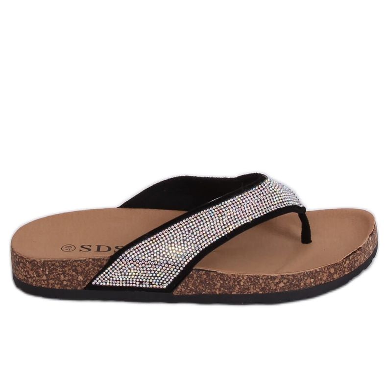 Flip-flops negre pe talpa de plută 7872-PL Black negru