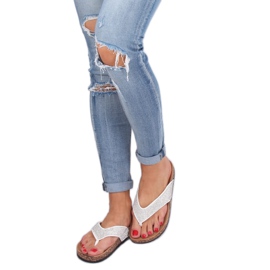Flip-flops albi cu tălpi de plută 7872-PL White