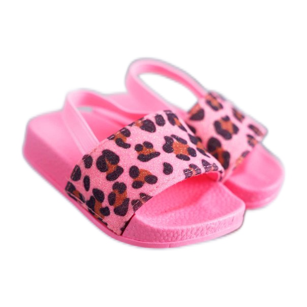 FRROCK Papuci pentru fete copii Brocart Leopard Pink Rimia roz