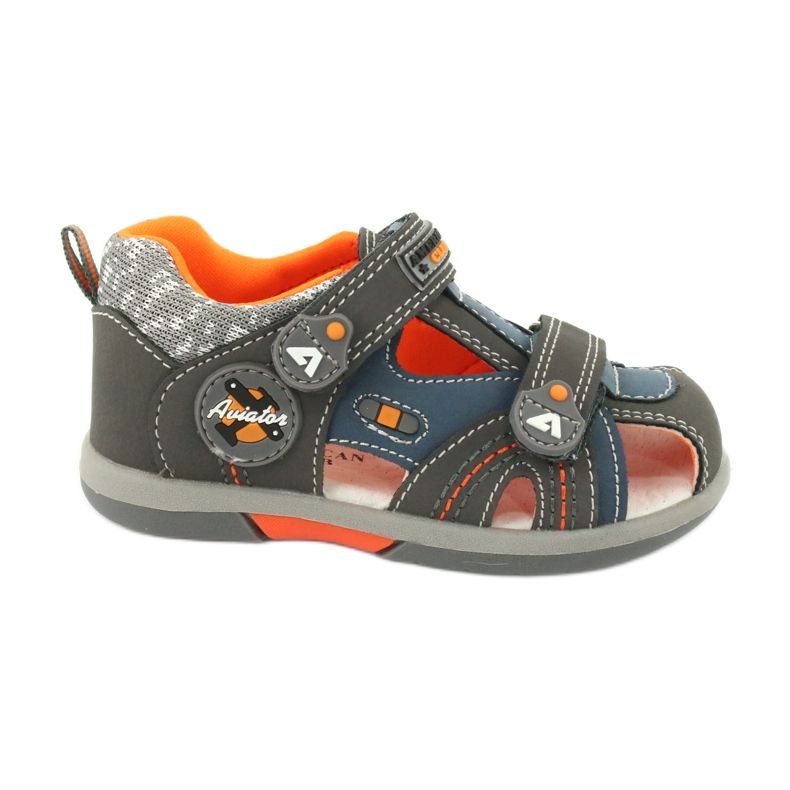 Sandale băieți cu velcro American Club DR09 / 20 albastru portocale gri Sandale băieți cu velcro American Club DR09 / 20 albastru portocale gri