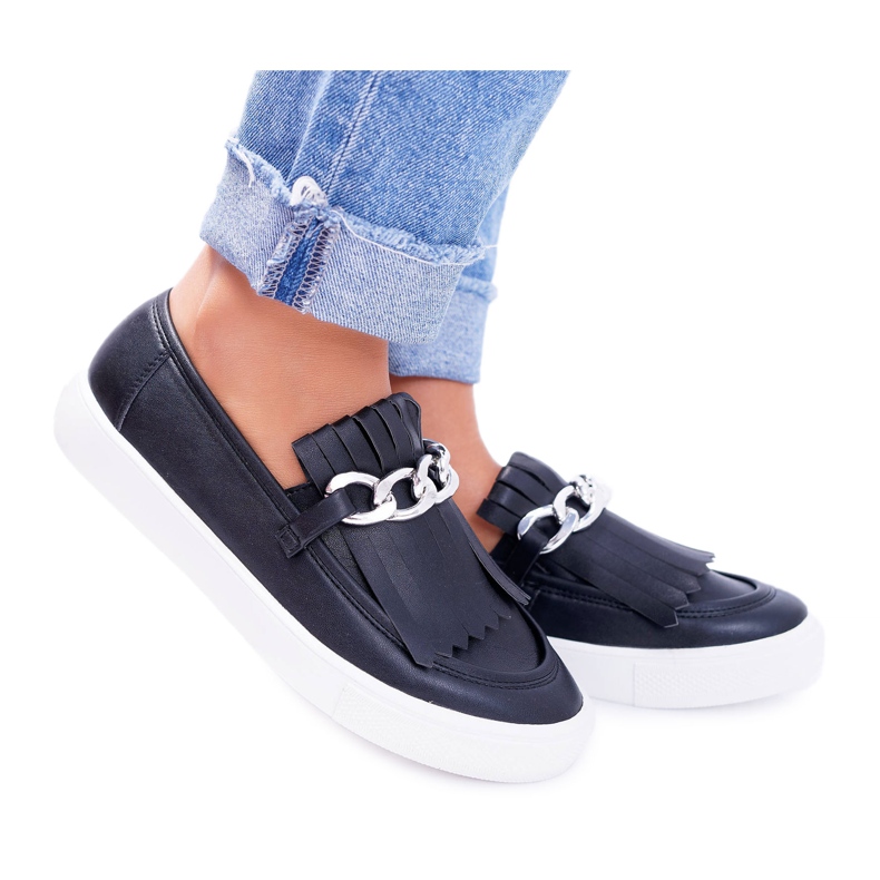 Adidași de damă Slip On Lu Boo Mocasini cu franjuri Nefrette negre negru Adidași de damă Slip On Lu Boo Mocasini cu franjuri Nefrette negre negru