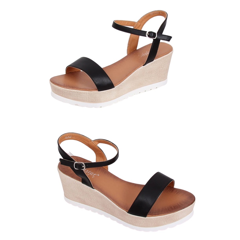 Sandale negre pe toc cu pană NS107P Negru