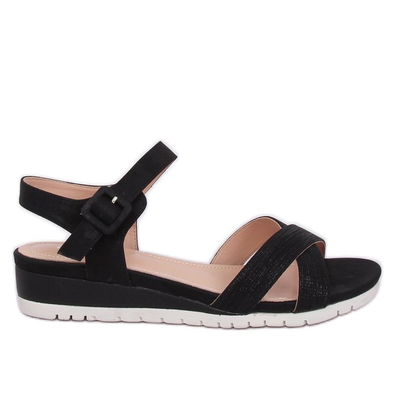 Sandale negre pe toc înclinat NS115P Negru