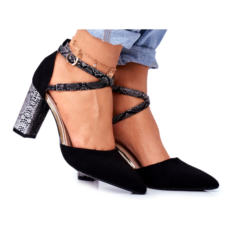 S.Barski Pompă de damă pe toc negru șarpe împreună multicolor