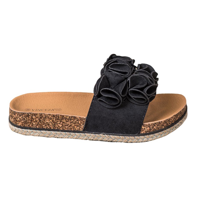 Papuci confortabili cu flori VINCEZA negru Papuci confortabili cu flori VINCEZA negru