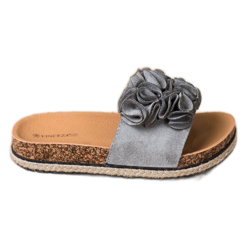 Papuci confortabili cu flori VINCEZA gri