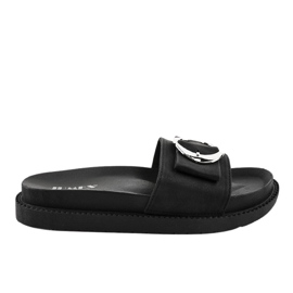 Papuci negri cu cataramă YQ10067 negru Papuci negri cu cataramă YQ10067 negru