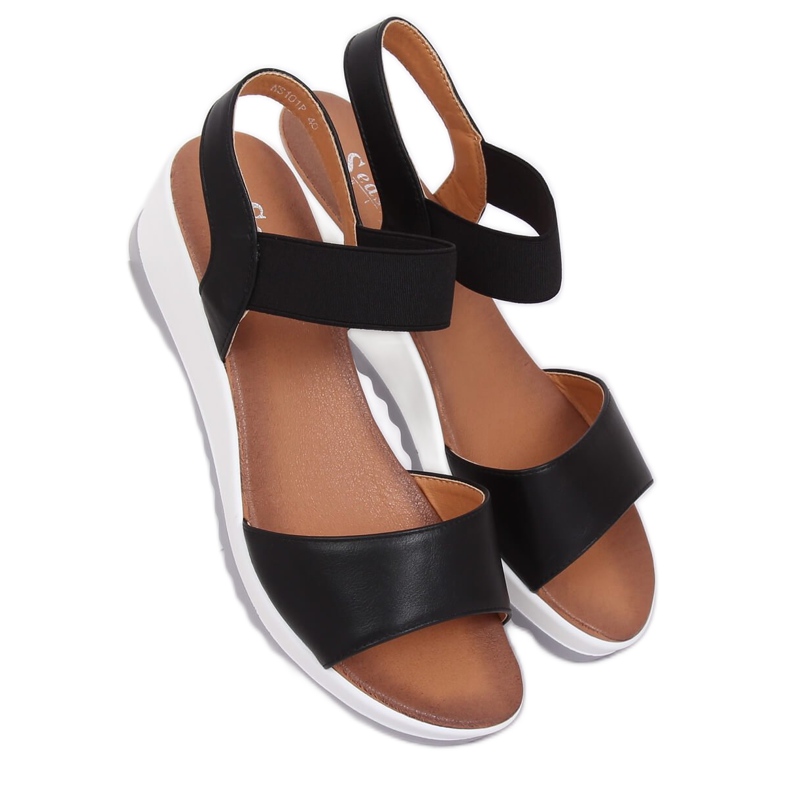 Sandale negre pe toc cu pană NS101P Negru