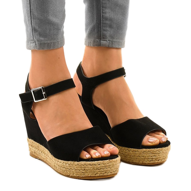 Sandale cu toc espadrile negre 9R195 negru