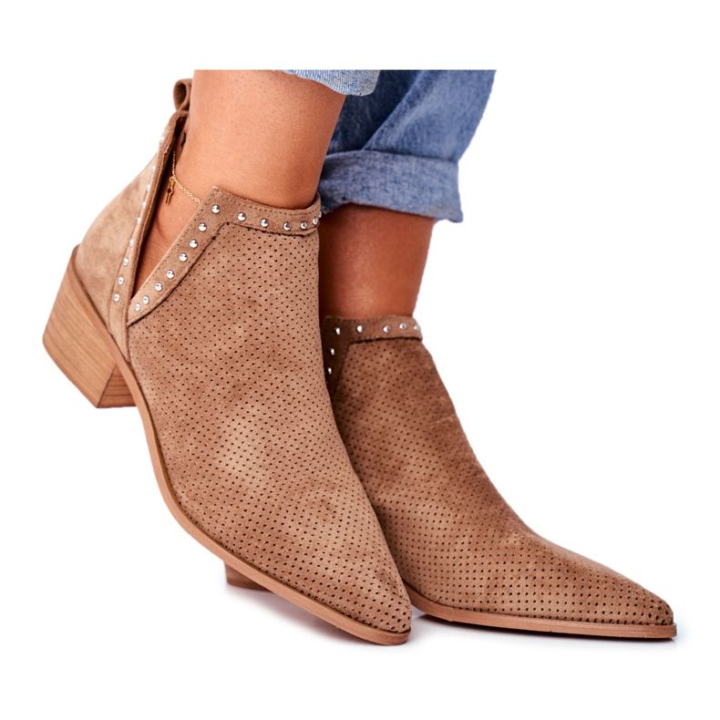 Bellucci Cizme de damă cu toc piele de căprioară ajurată bej Margate