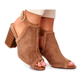 FB1 Cizme ajurate pentru femei Peep Toe Camel Paradise maro