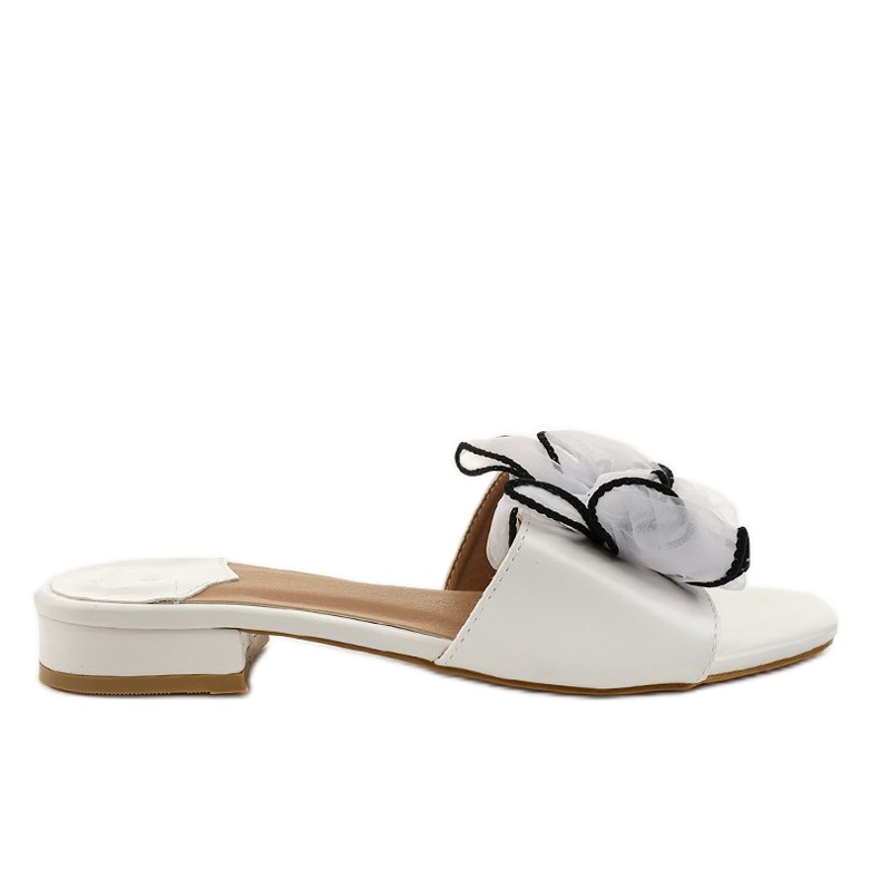 Papuci albi cu fundă pe toc XH1021