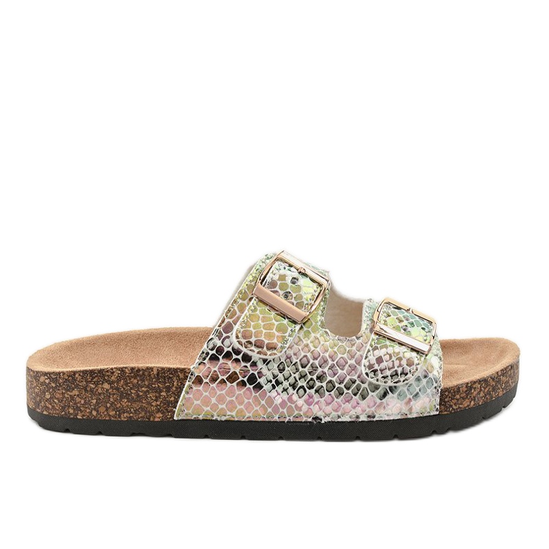 Papuci argintii cu catarame DZ101-16 gri multicolor