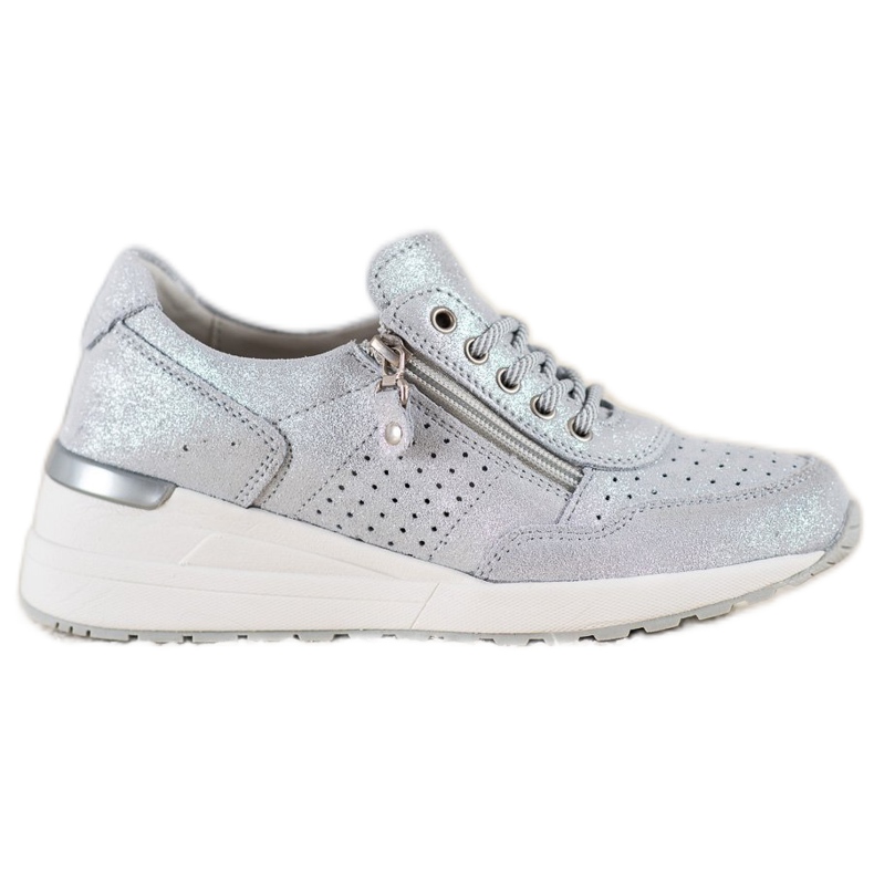 Adidași din piele cu fermoar VINCEZA gri