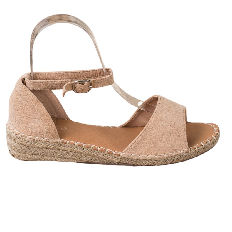 SHELOVET Sandale Espadrile din piele intoarsa maro