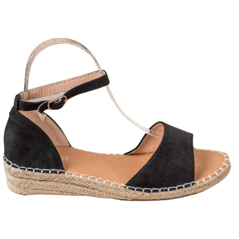 SHELOVET Sandale Espadrile din piele intoarsa negru