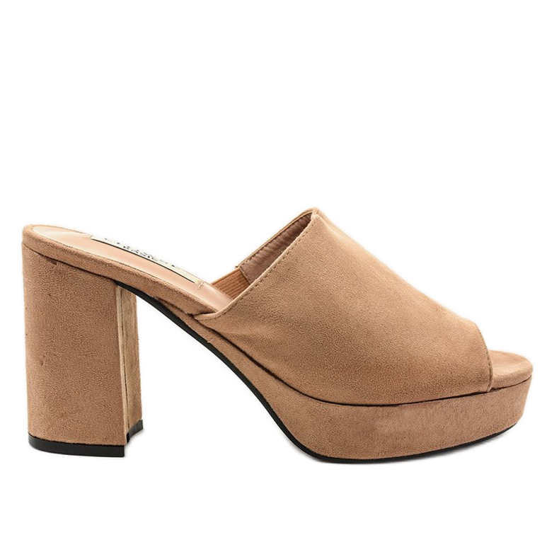 Papuci de toc din piele de căprioară kaki 9R17 bej