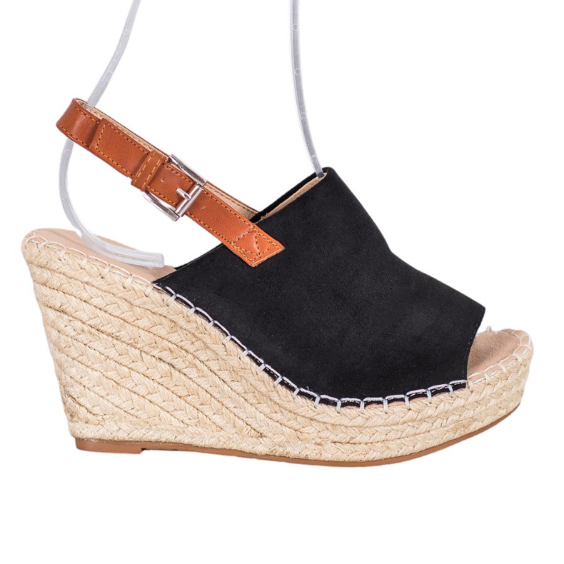 Small Swan Sandale din piele de căprioară la modă negru Small Swan Sandale din piele de căprioară la modă negru