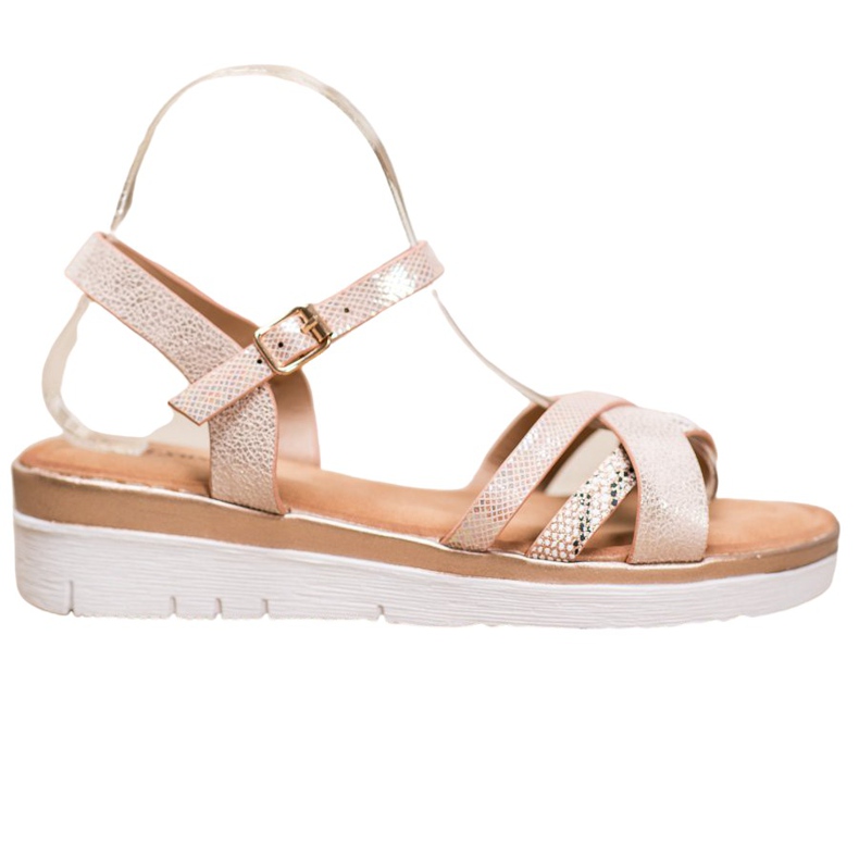 Small Swan Sandale pe pană joasă maro galben Small Swan Sandale pe pană joasă maro galben