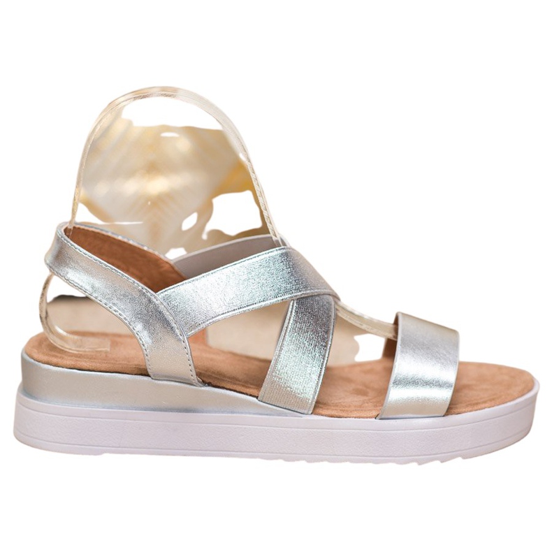 SHELOVET Sandale argintii cu elastice gri
