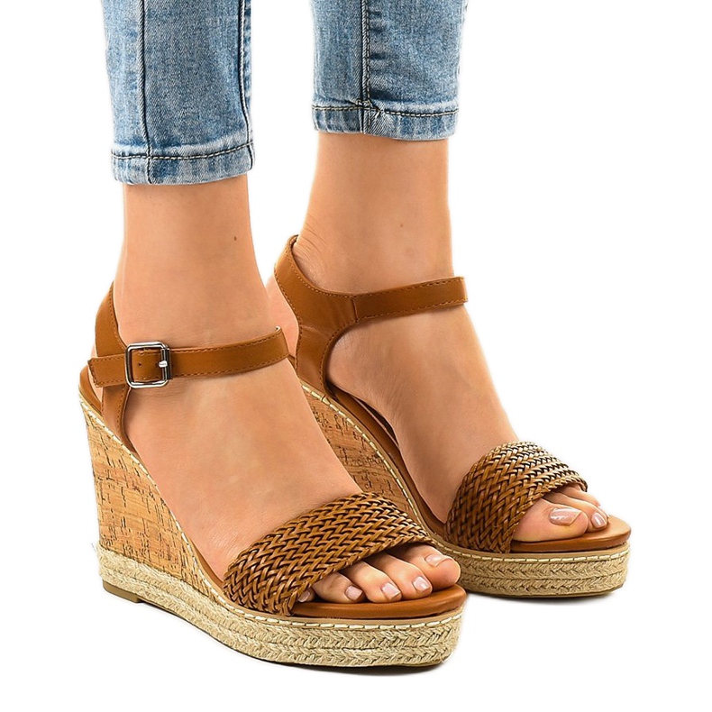 Sandale cu toc espadrile maro 77-105
