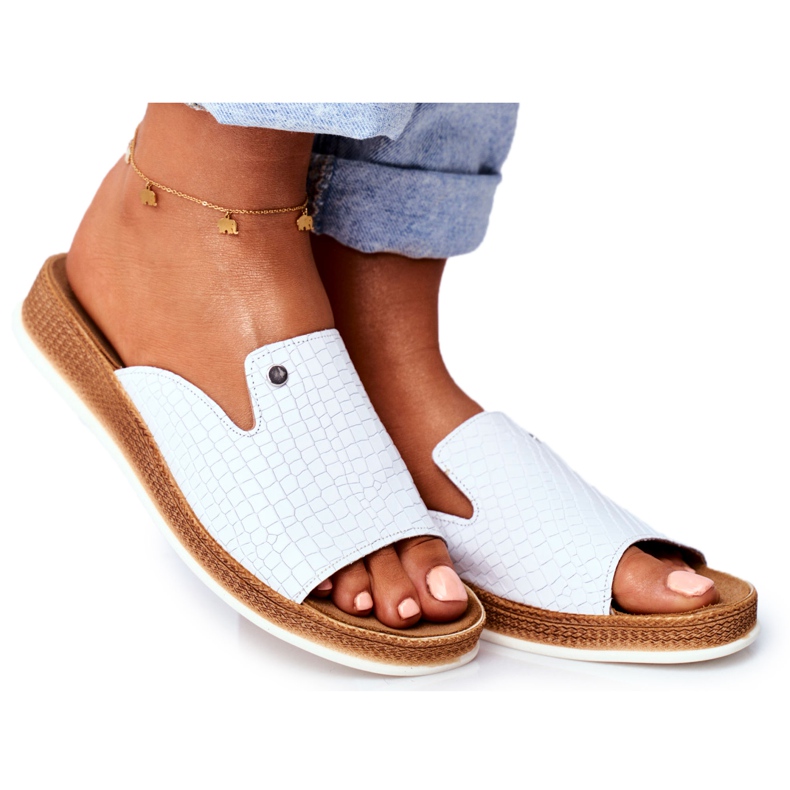 Papuci de damă Piele elegantă Alb Nicole 2495 Pompey