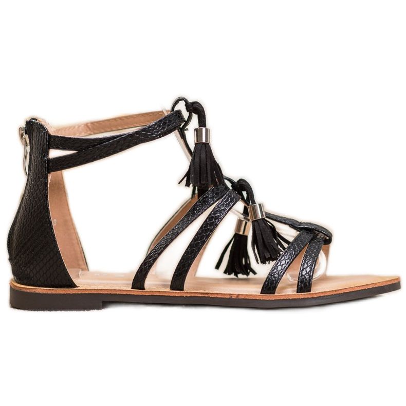 SHELOVET Sandale negre cu franjuri negru