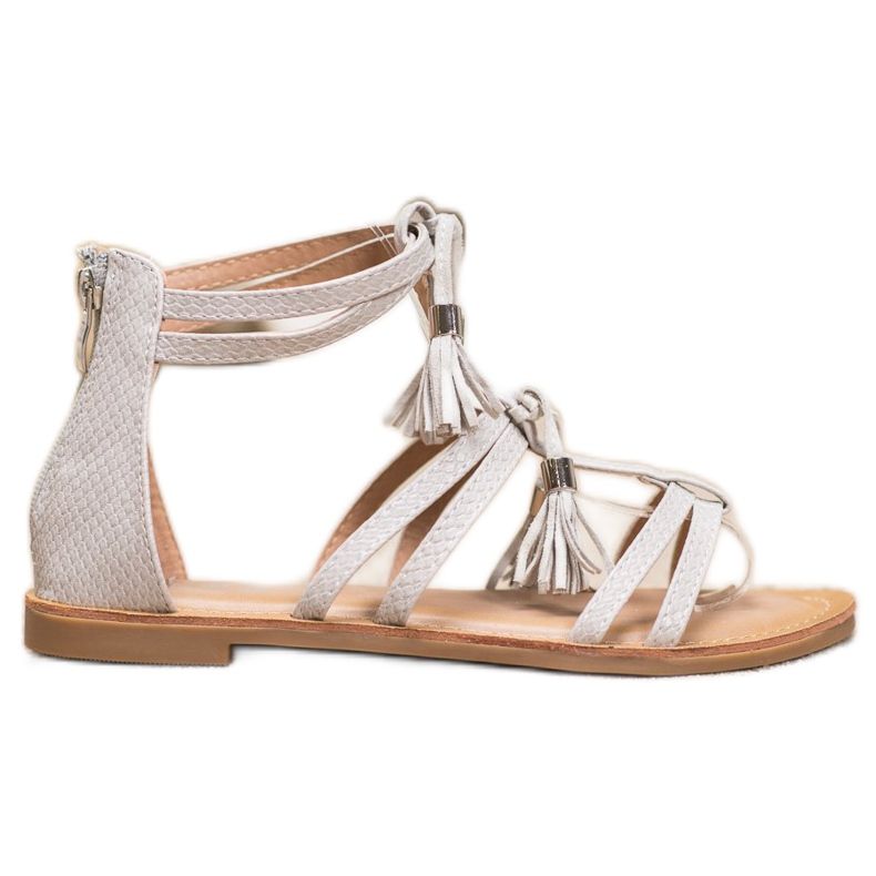 SHELOVET Sandale Gri Cu Franjuri