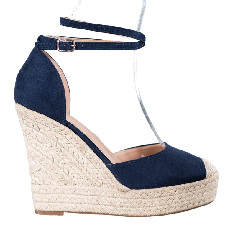 SHELOVET Espadrile înalte pe pană albastru marin SHELOVET Espadrile înalte pe pană albastru marin