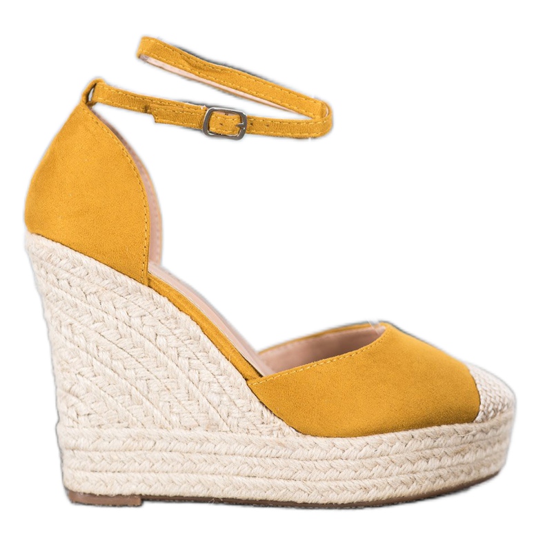 SHELOVET Espadrile înalte pe pană galben