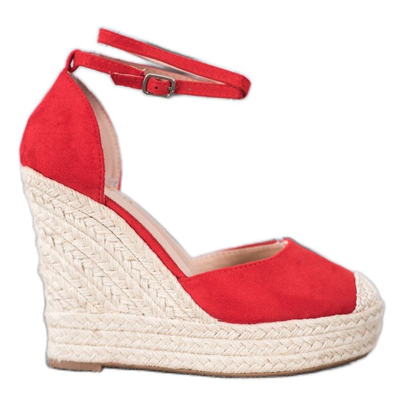 SHELOVET Espadrile înalte pe pană roșu