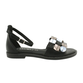 Sandale din piele Filippo DS1286 / 20 MLT negru gri galben Sandale din piele Filippo DS1286 / 20 MLT negru gri galben