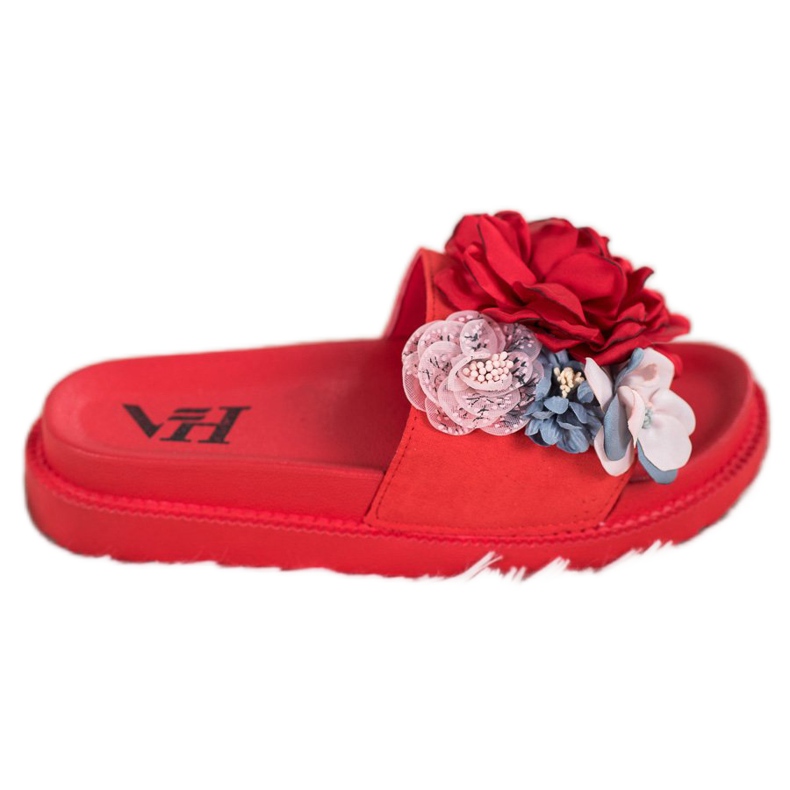 SHELOVET Papuci din piele intoarsa cu flori roșu