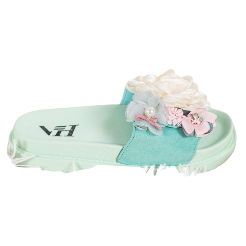 SHELOVET Papuci din piele intoarsa cu flori verde SHELOVET Papuci din piele intoarsa cu flori verde