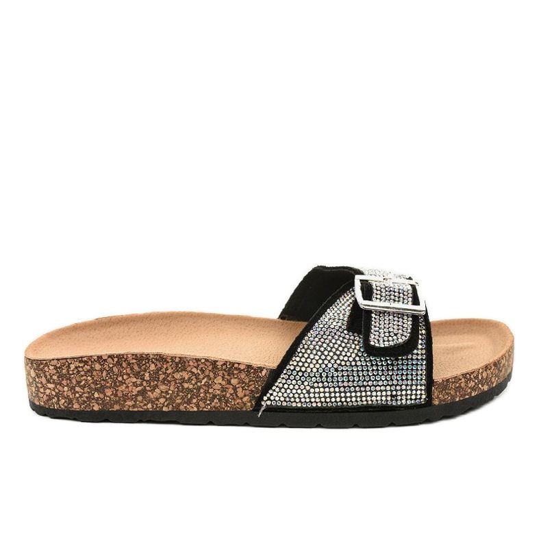 Papuci negri cu talpă de plută L-1032 negru Papuci negri cu talpă de plută L-1032 negru