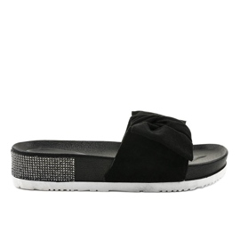 Papuci casual negri cu funda LW-10 negru Papuci casual negri cu funda LW-10 negru